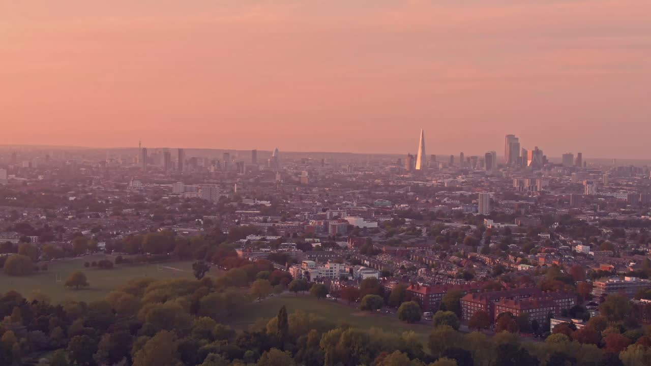 London sunset drone asendingThe Shard London eye Peckham Rye