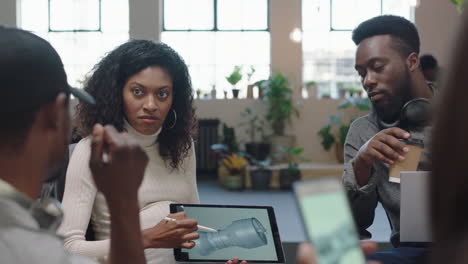 african-american-business-people-brainstorming-engineers-designing-prototype-engine-turbine-using-tablet-computer-3d-technology-creative-team-collaborating-teamwork-sharing-ideas-in-office-meeting