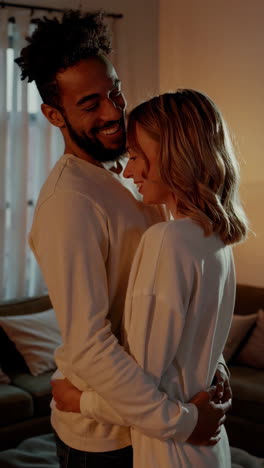 happy couple embracing at home