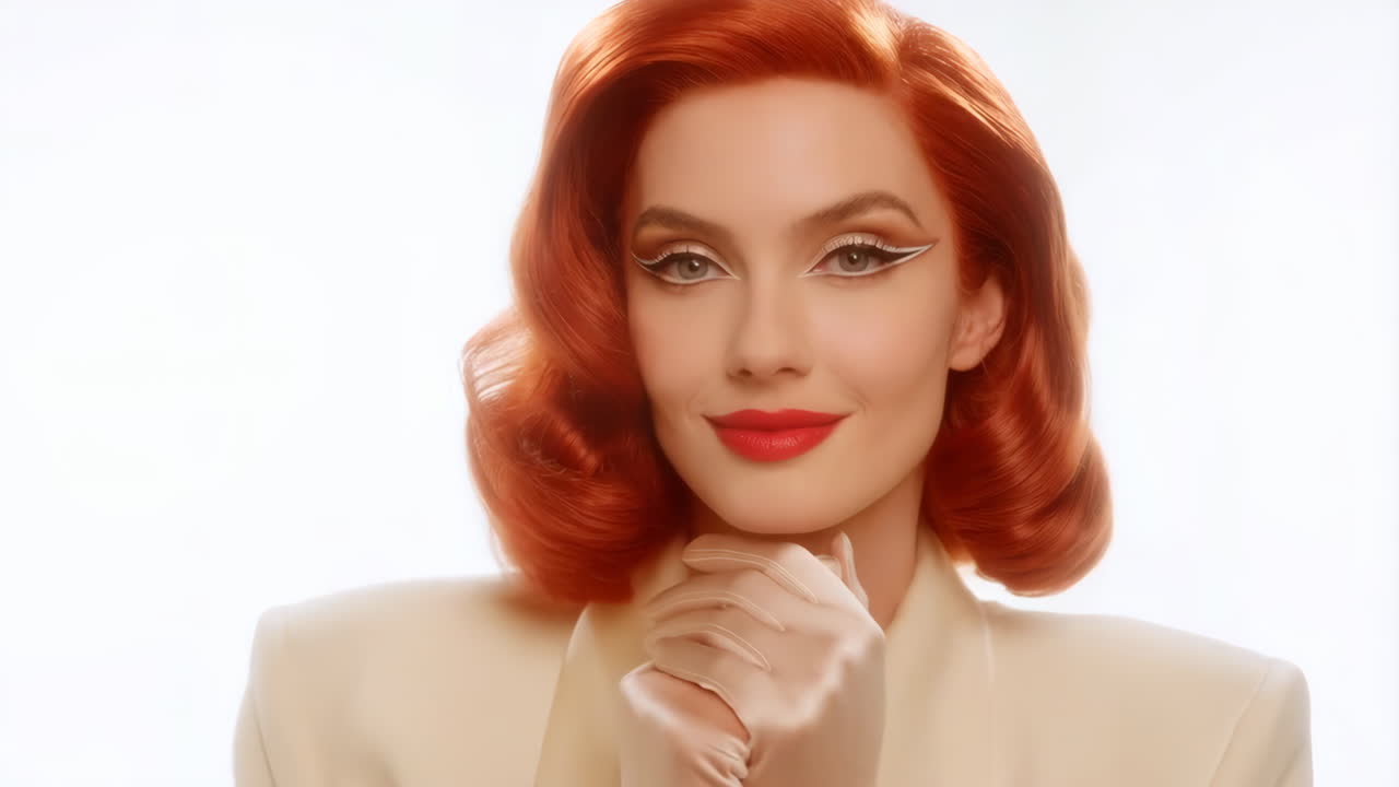 Elegant Woman with Red Hair and Gloves