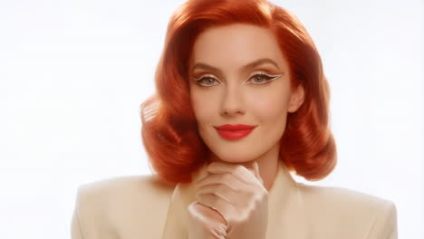 elegant woman with red hair and gloves