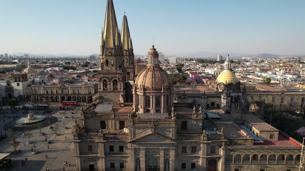 Guadalajara Aerial Cinematic Pull Back from Catedral de Guadalajara Mexico