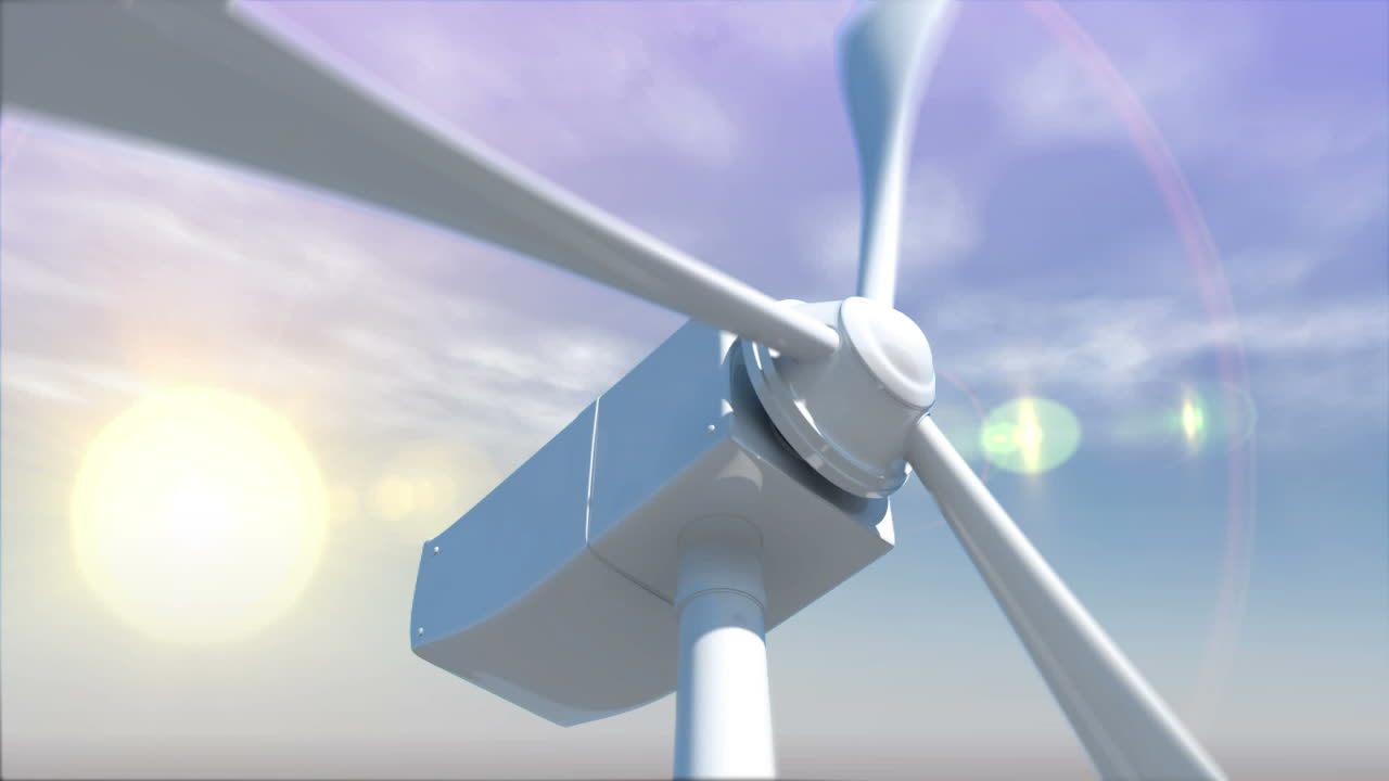 밤과 낮 동안 회전하는 풍차