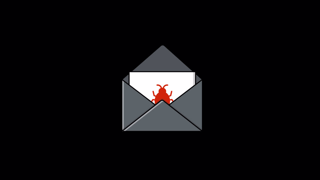 Busta email animata con icona di bug