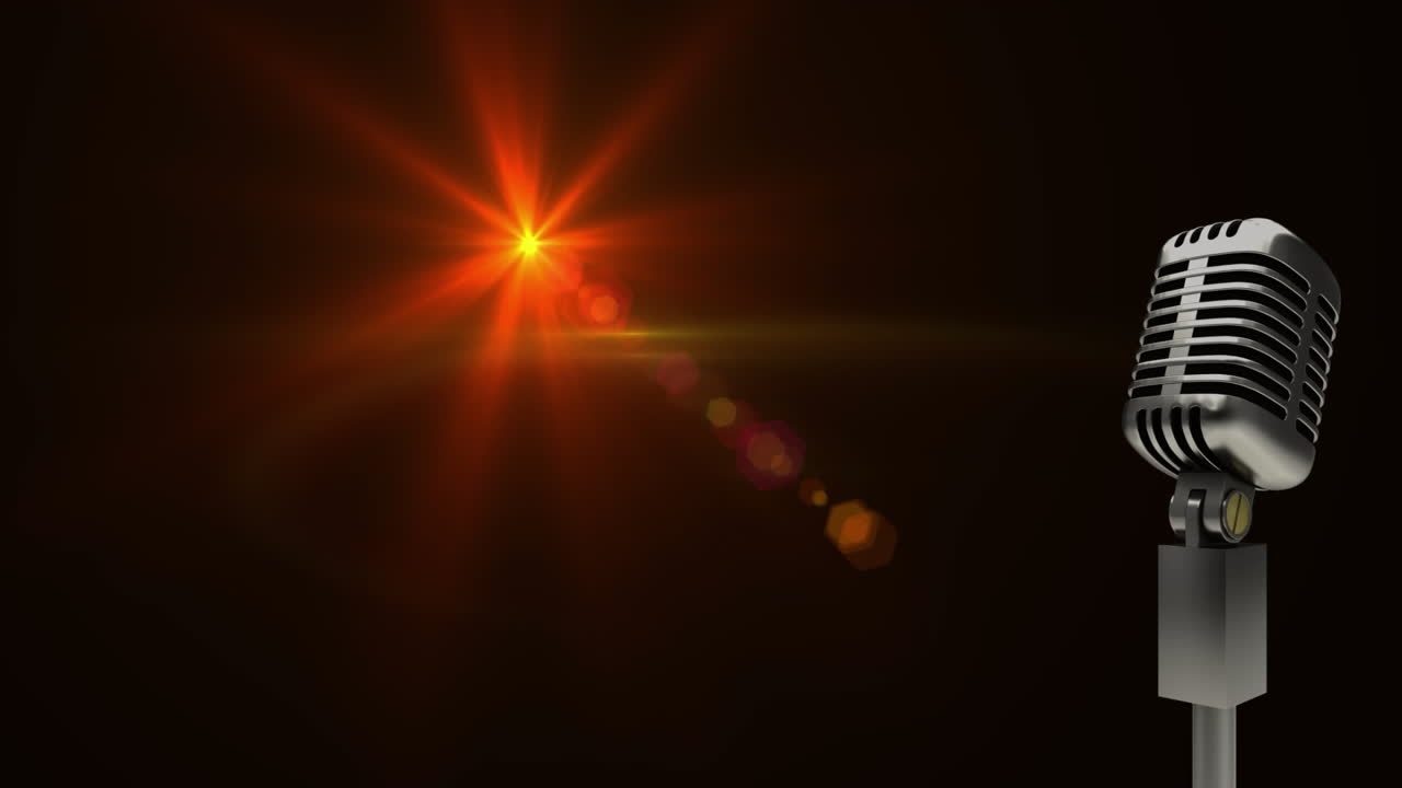 animación de un micrófono antiguo sobre un fondo negro