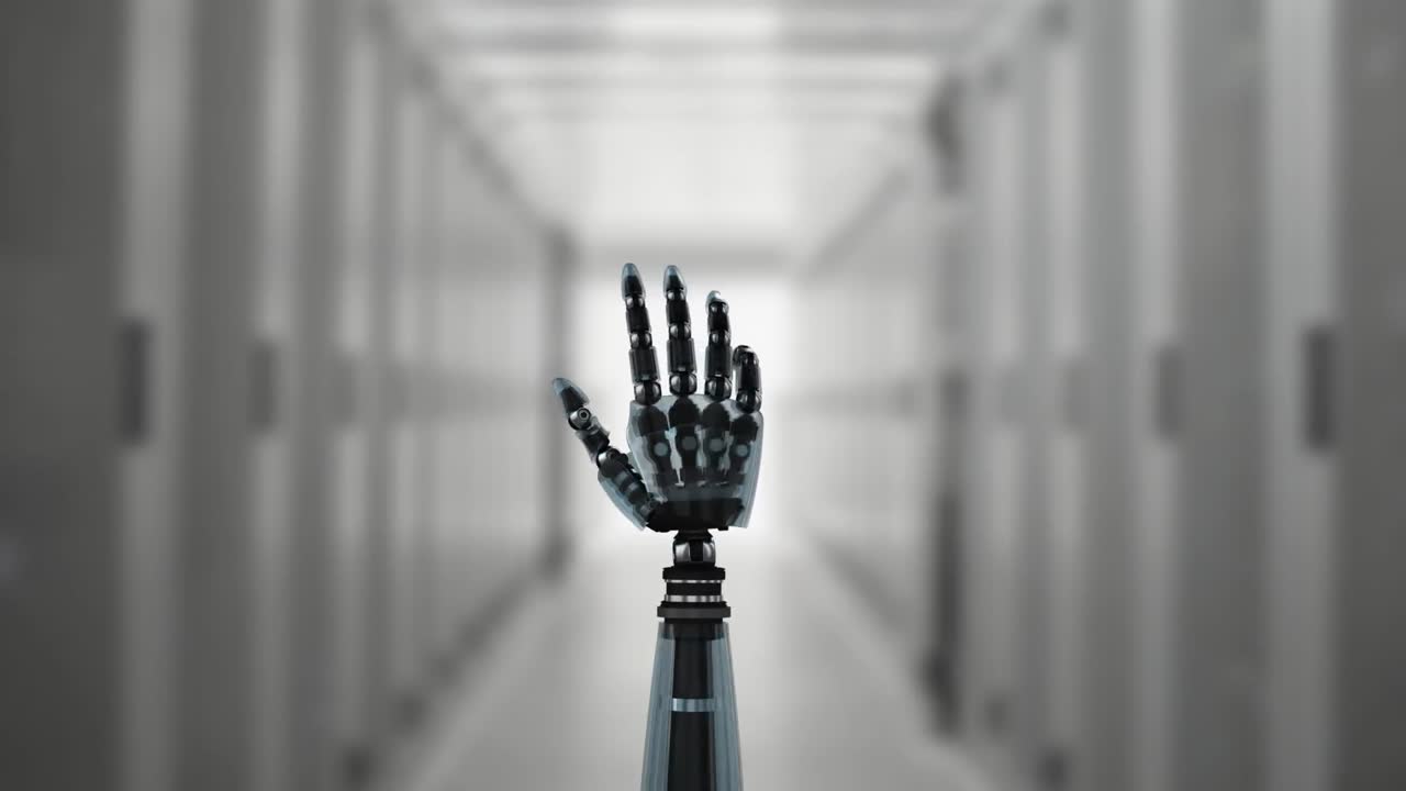 animación del brazo del robot en un pasillo de la oficina