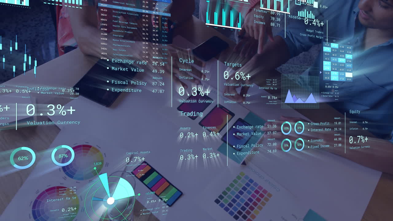 datos financieros y analíticos animación sobre reuniones de negocios con gráficos y gráficos