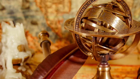 vintage magnifying glass lies on an ancient world map