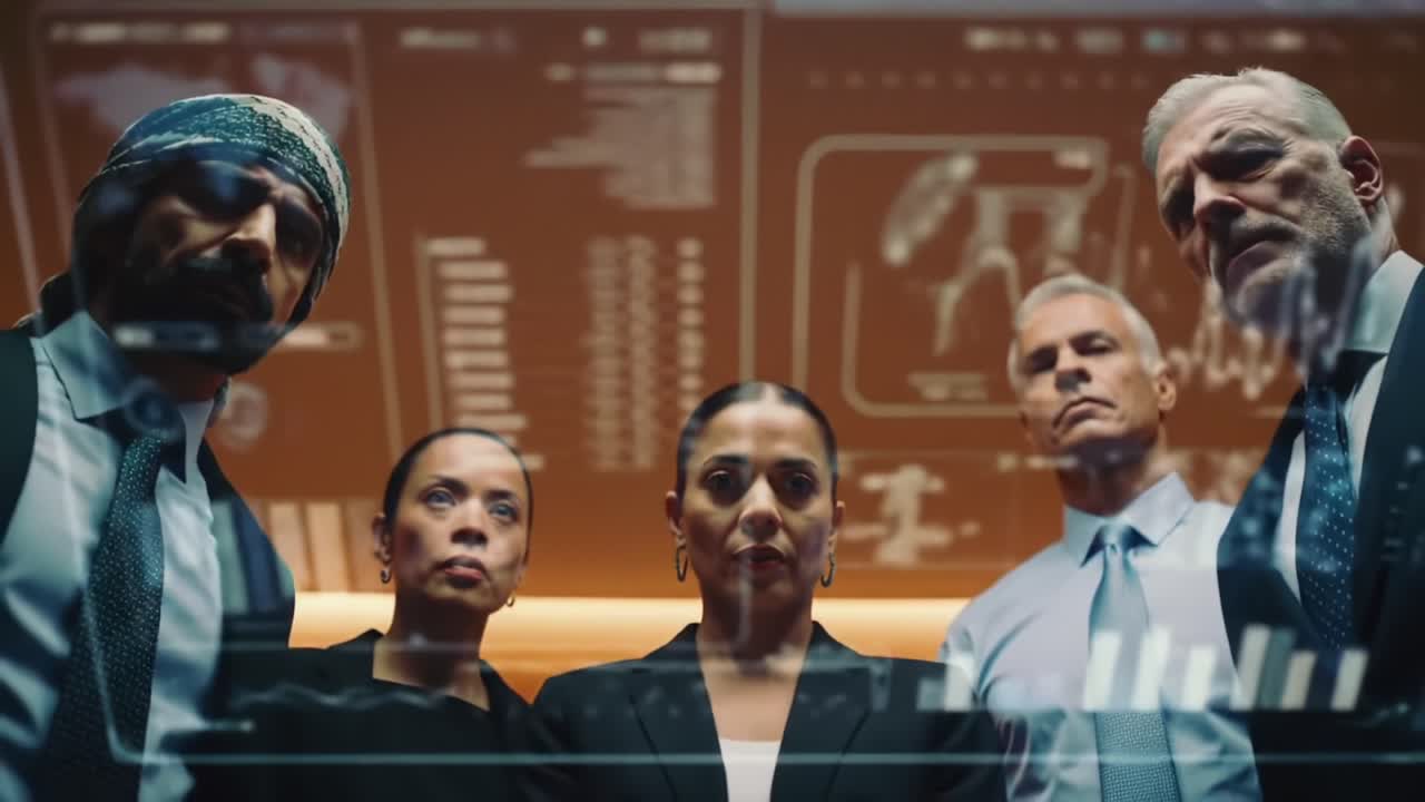 Group of Professionals Engaged in Serious Discussion in Modern Office Setting