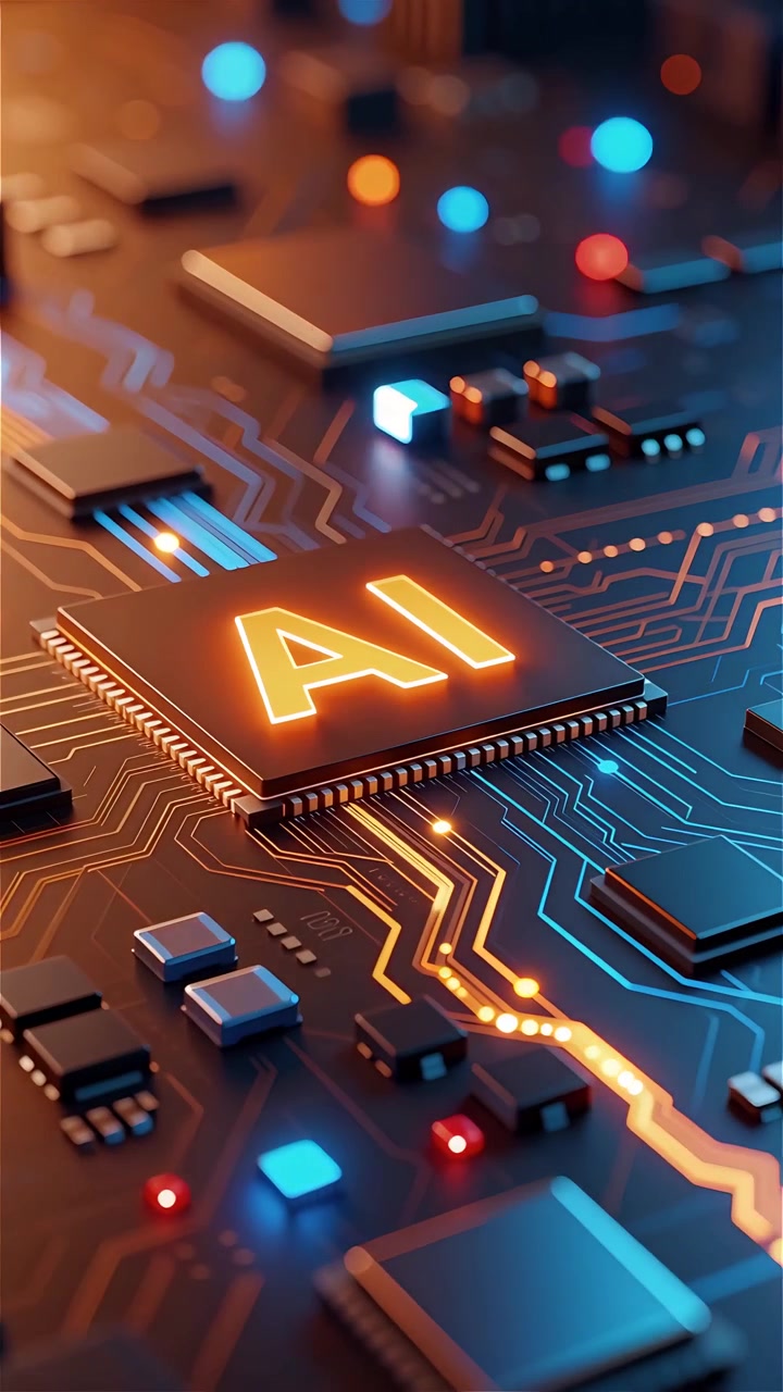 Futuristic AI Chip Motherboard Technology Background 4K