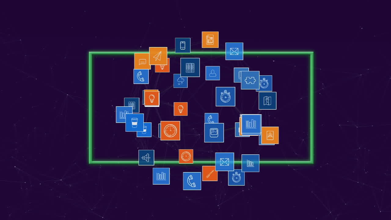 animación del marco de neón sobre el globo de los iconos de los medios.