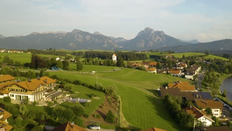Low-Aerial-View-of-Rural-Village-in-Bavarian-Region-of-Germany