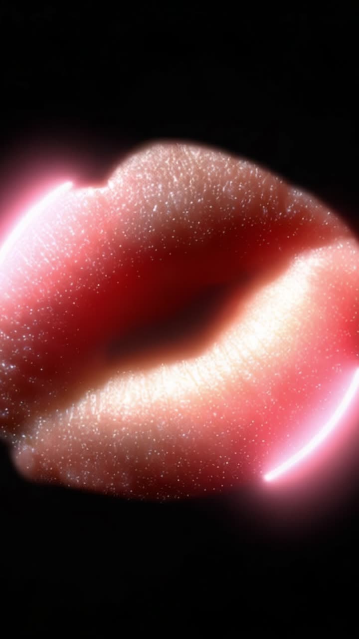 Un'immagine mozzafiato di labbra scintillanti in un bagliore glamour, che cattura l'occhio con dettagli stravaganti e colori radiosi, perfetta per temi artistici e di bellezza.