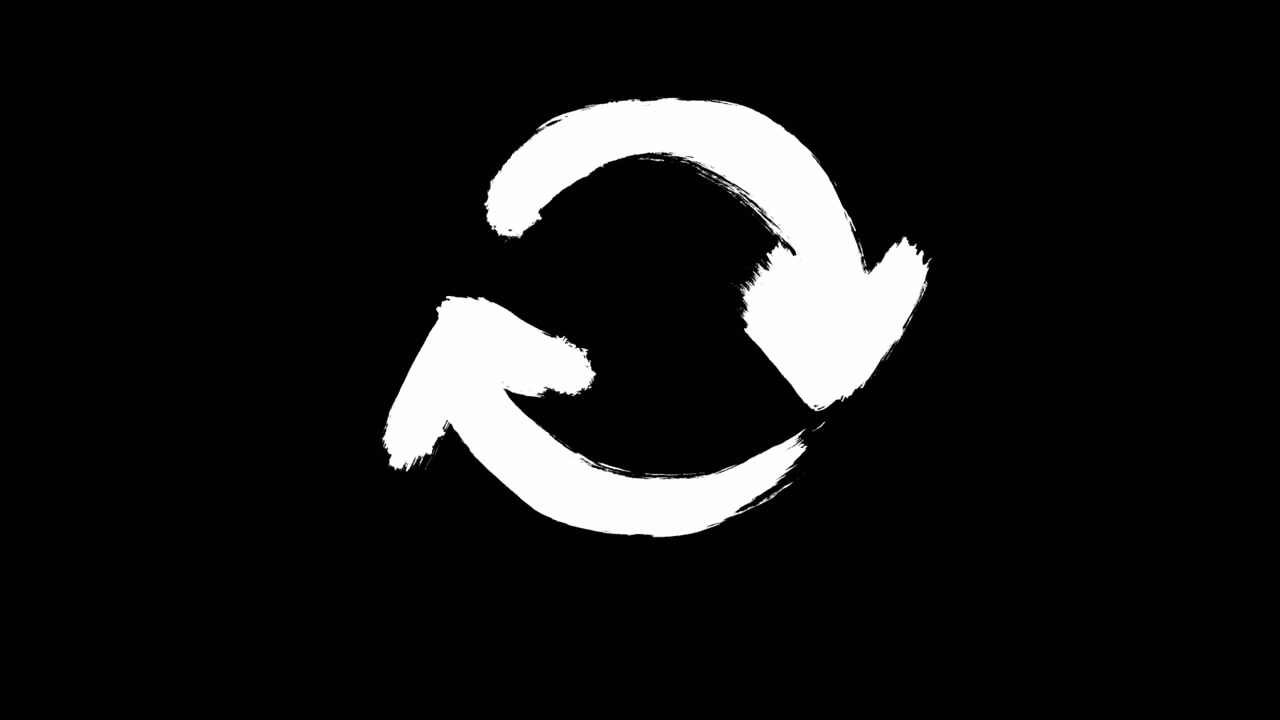 Animated Hand-Drawn White Refresh Arrows Rotating on Black Background