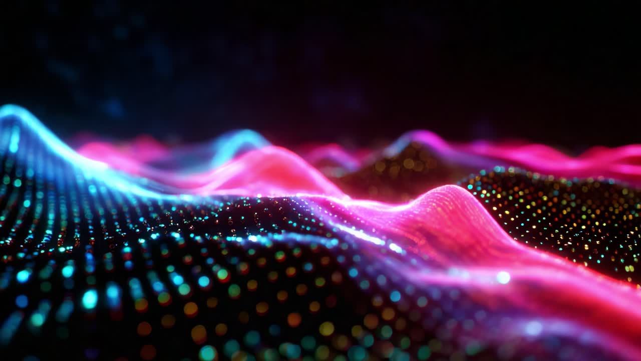 Captivating Waves of Light: A Stunning Visual Display of Vibrant Colors, Pulsating Patterns, and Digital Depth, Creating an Immersive Experience of Motion and Energy in a Dark Space
