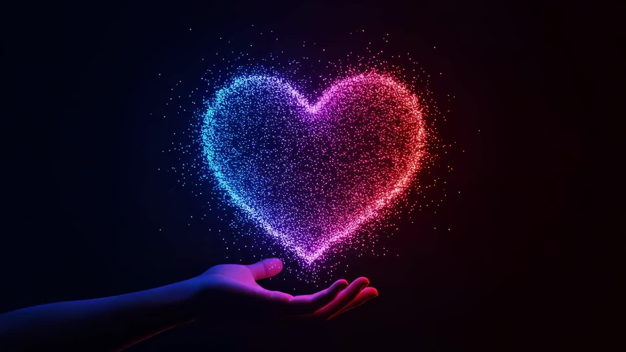 Creating a glowing heart with particles in a nighttime setup to evoke feelings of love and connection