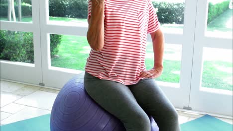 Senior-woman-exercising-with-dumbbell-at-home