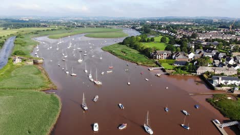 aerial view of sailboats anchored in river exe in topsham