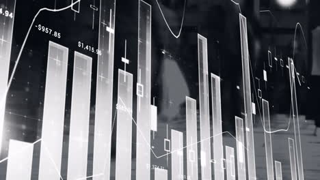 gráficos y gráficos de datos financieros animación sobre fondo oscuro