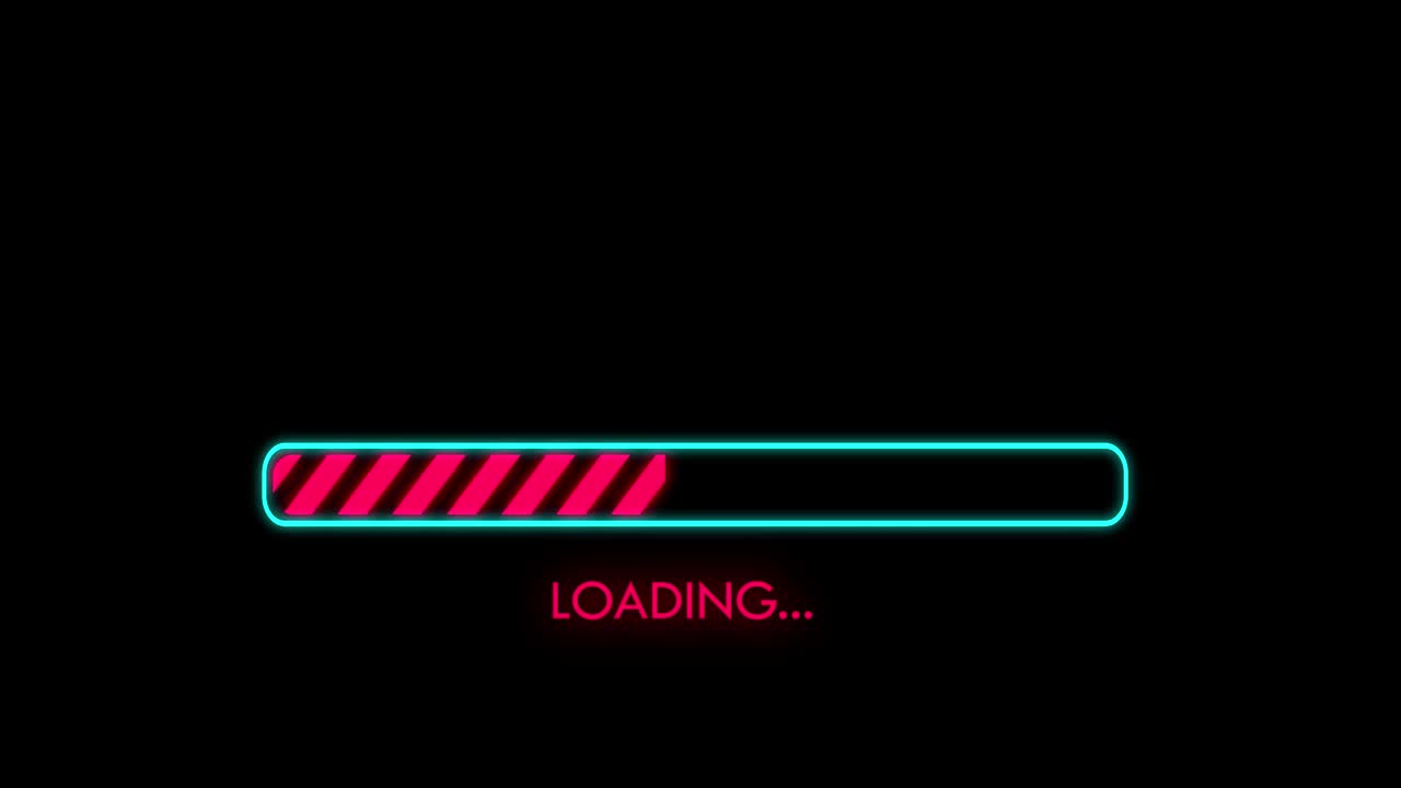 2D motion. Full download bar with loading message flashing while waiting.