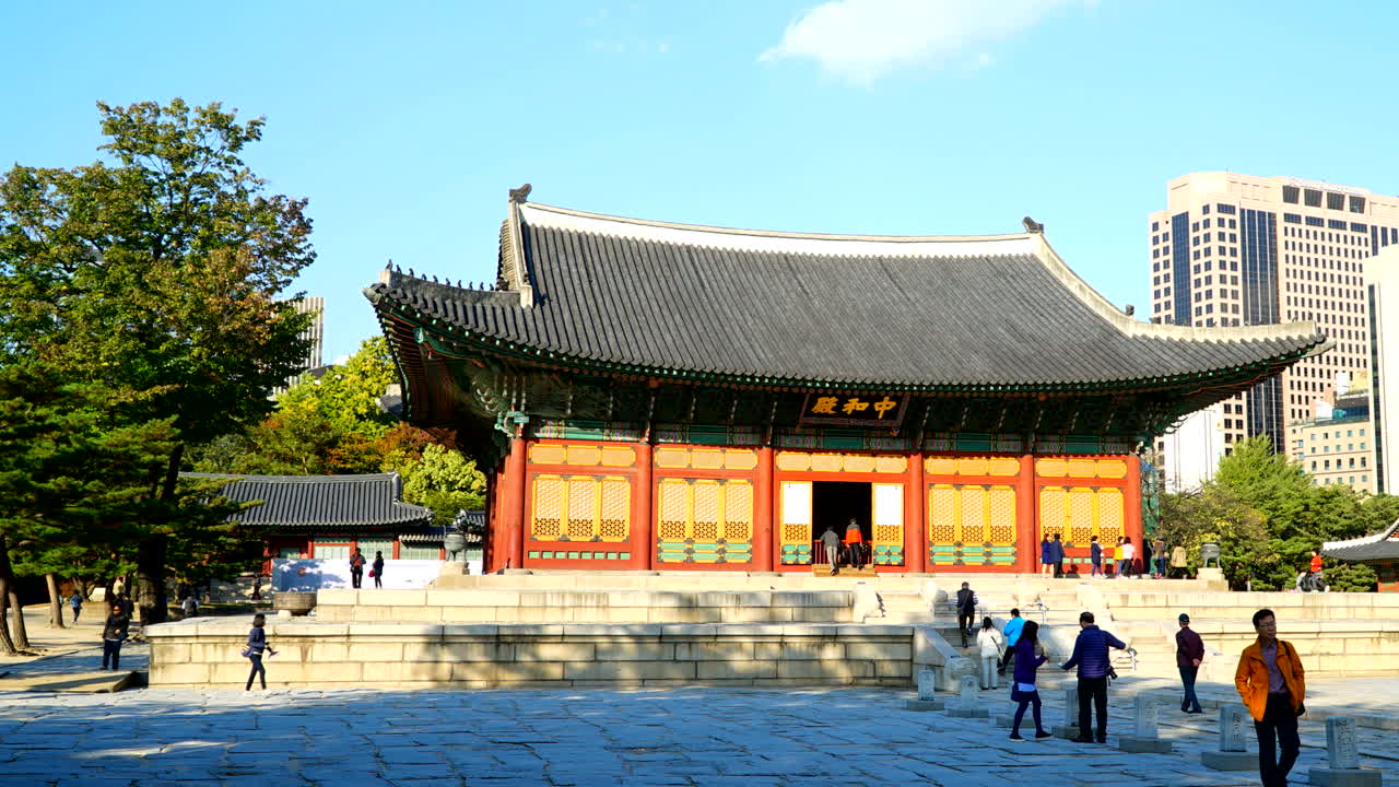 Seoul South Korea - Circa Time lapse of Deoksugung Palace with sun in Seoul, South Korea