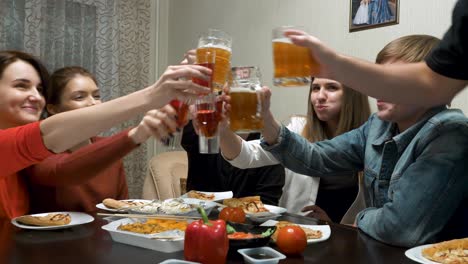 friends celebrating with food and drinks