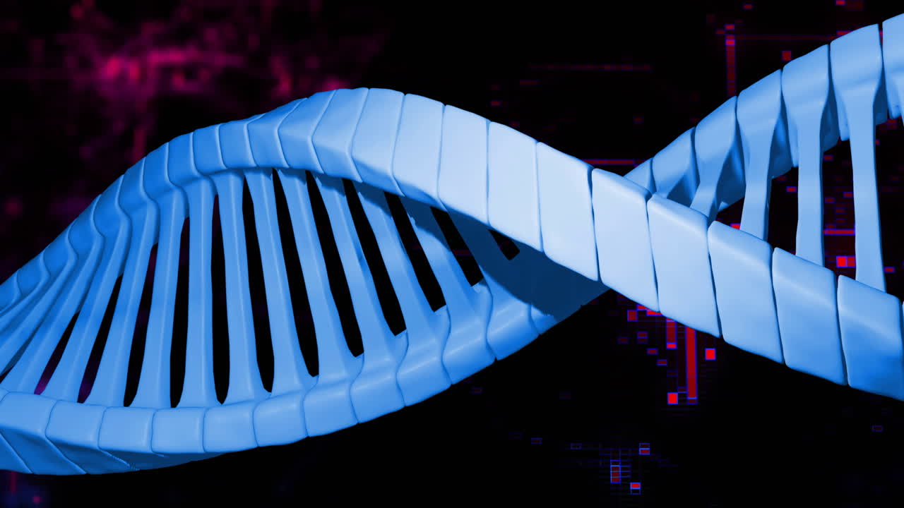 Animation of dna strand over diagrams and data processing