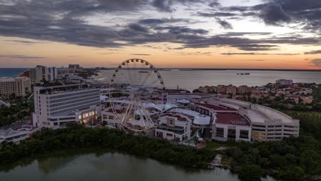 aerial cancun hyperlapse during sunset - mexico