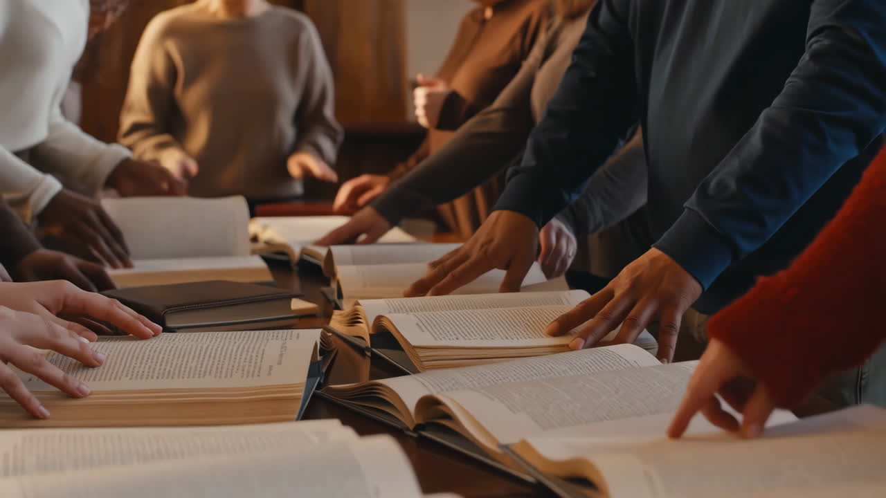 Group of people studying and reading books together