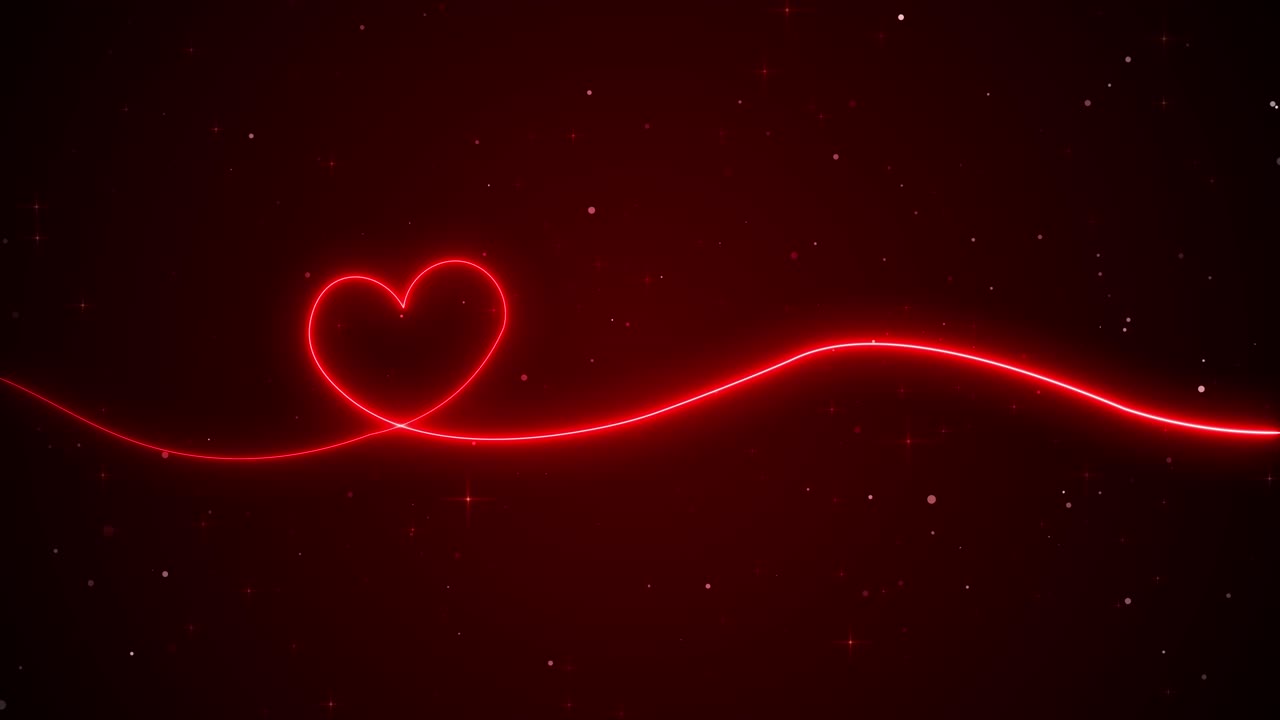4K 사랑 반짝이 하트 모양 라인 애니메이션, 빨간색 반짝이 입자, 하트 입자가 떠오르는 2월 14일