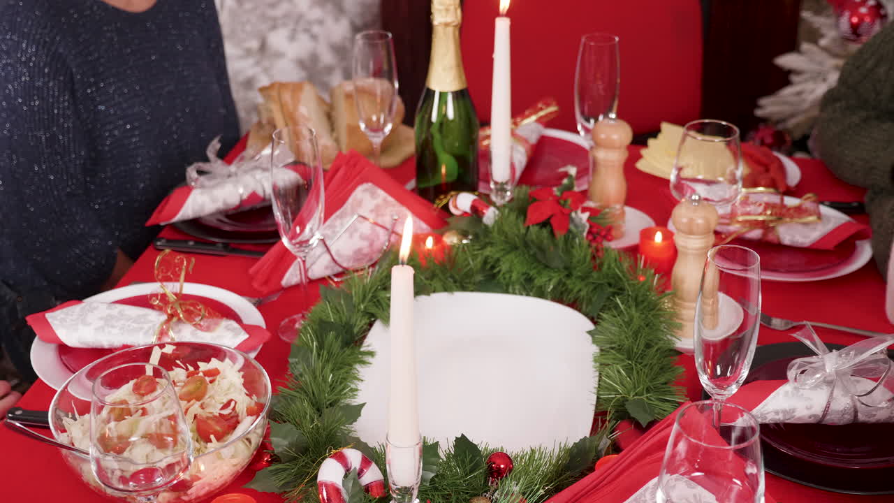 Festive Christmas Dinner Table Setting with Roasted Turkey