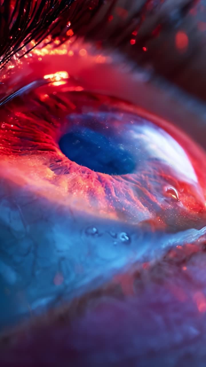 Close-Up of a Human Eye Displaying Striking Colors and Textures, Capturing Intricate Details Such as the Iris, Pupil, and Reflective Surface in stunning Lighting