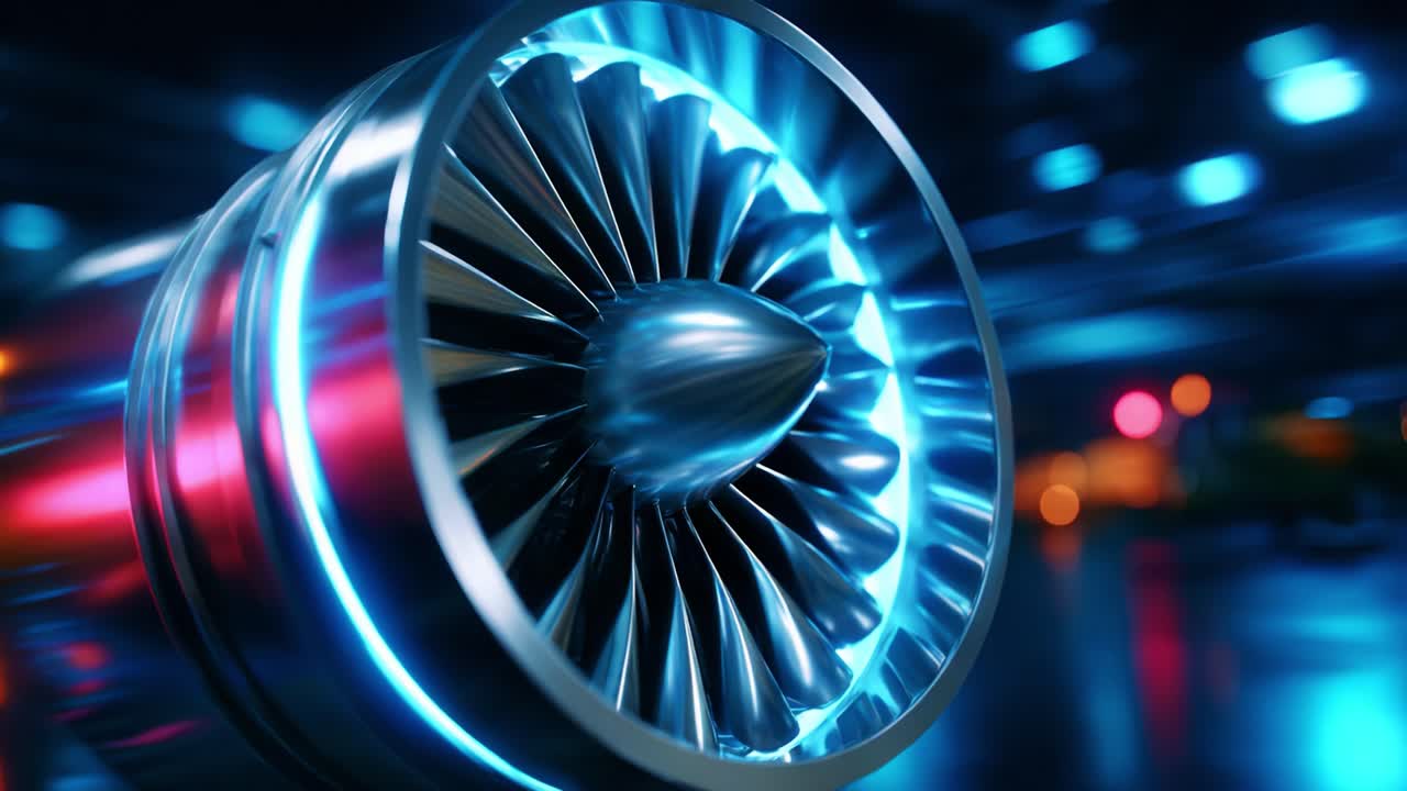 A Stunning Close-Up View of a Precision Engine Component Highlighting its Elaborate Turbine Design and Reflective Surfaces, Capturing the Essence of Advanced Aerodynamics and Engineering Innovation in Motion