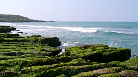 海の波が岩にぶつかる