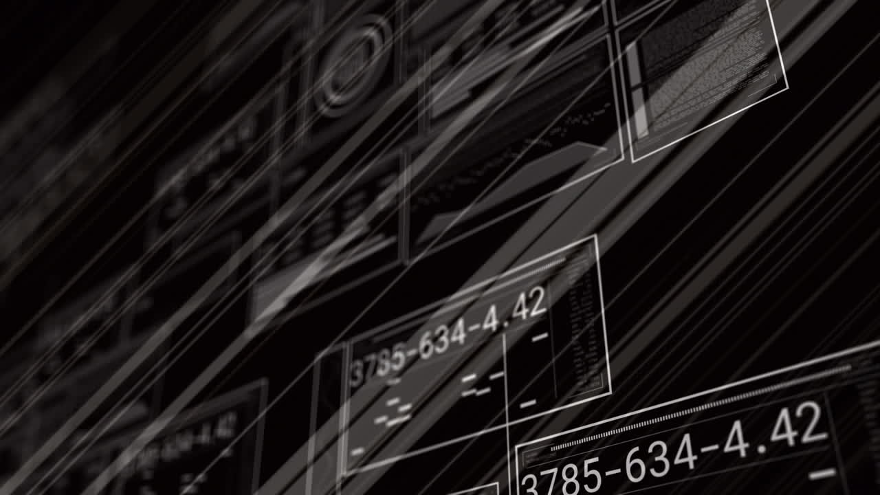 Animation of data processing and interference on black background