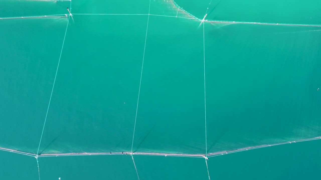 Net Fishing in the Aegean Sea: Aerial View of a Traditional Trap in Thessaloniki's Greece's Deep Blue Waters