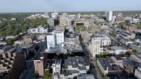 downtown ann arbor, michigan with drone video moving left to right sideways