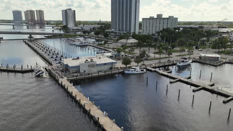 point of view aerial video of damaged marina post hurricane ian near downtown ft