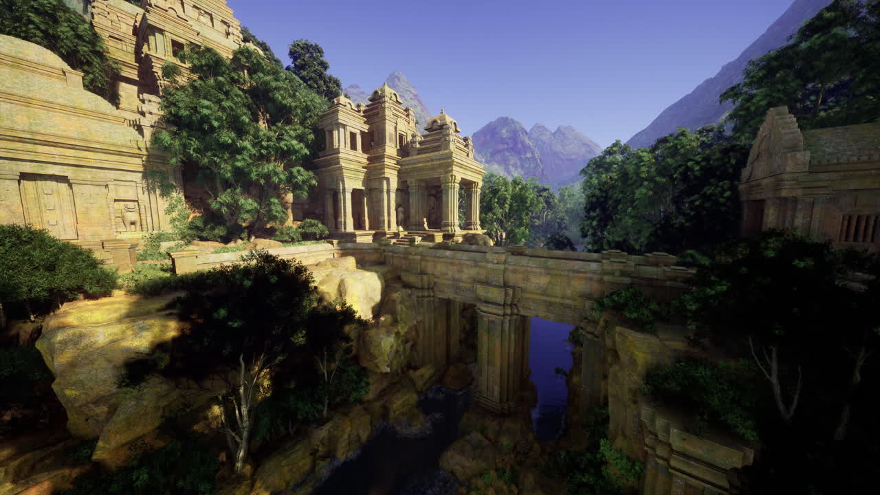 Exploring ancient ruins surrounded by mountains and dense greenery