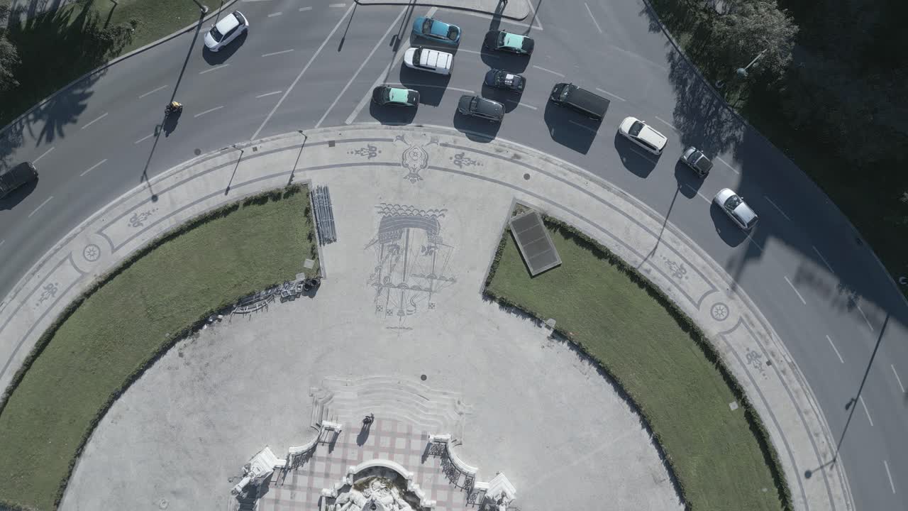 Daytime areal view of Marqu&ecirc;s de Pombal Square, located in the heart of Lisbon, Portugal, stands as a testament to history and urban planning