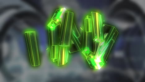 animación de cristales verdes en un fondo borroso