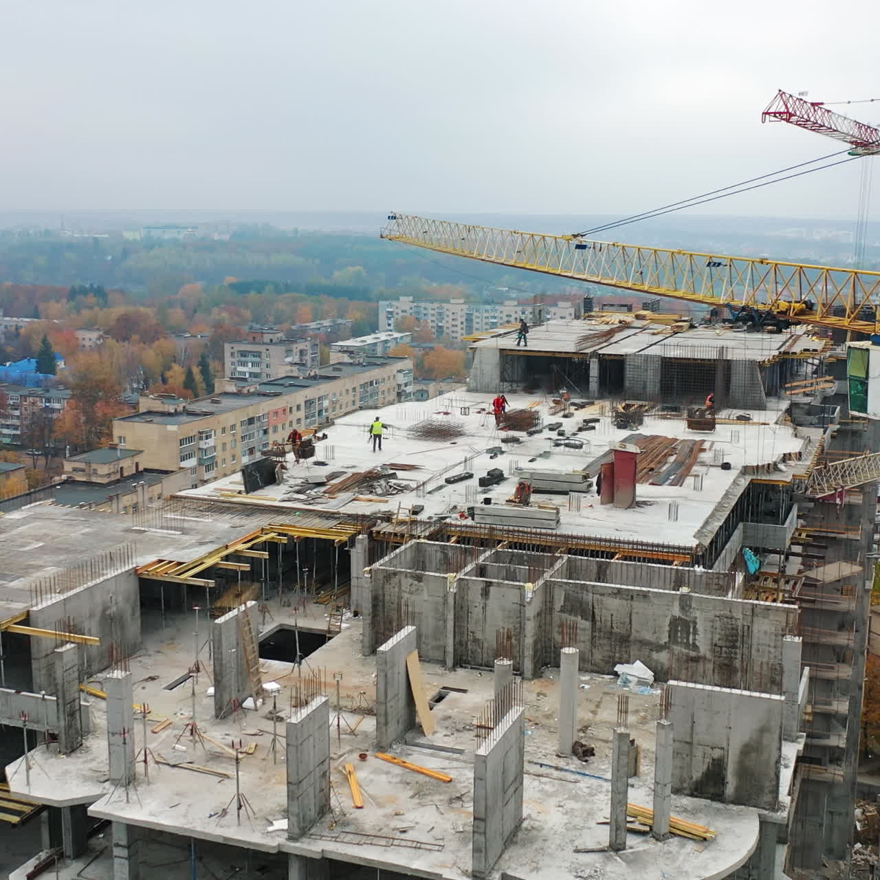Construction of a residential apartment complex. Aerial view.