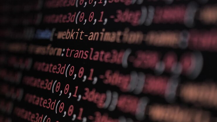 4K Close-up shot programming tag code on PC Monitor scroll down