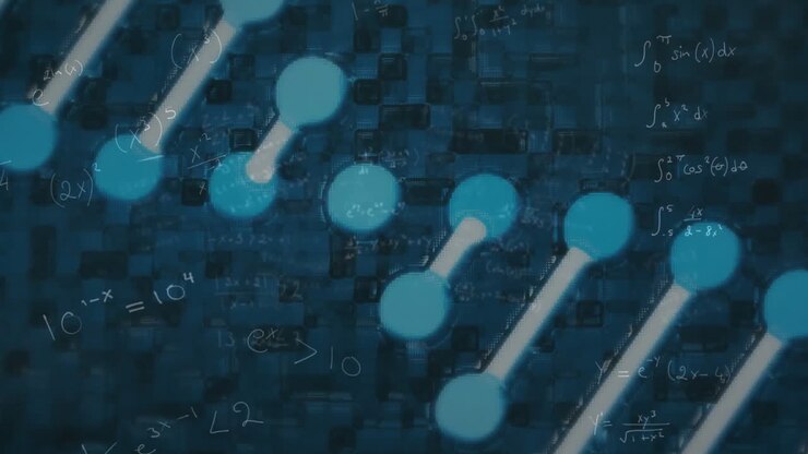 Animation of dna strand and data processing over dark background