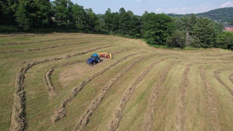 aerial high shot of hay in field near boone nc, north carolina