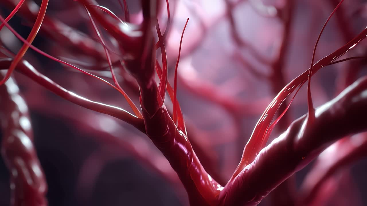 Explorando la Intrincada Estructura del Tejido Vascular: Una Vista de Cerca de Redes Rojas y Venosas con Detalle Asombroso Capturada en una Visualización de Alta Resolución