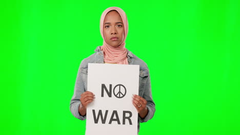 Muslim-woman,-poster-and-protest-sign-by-green