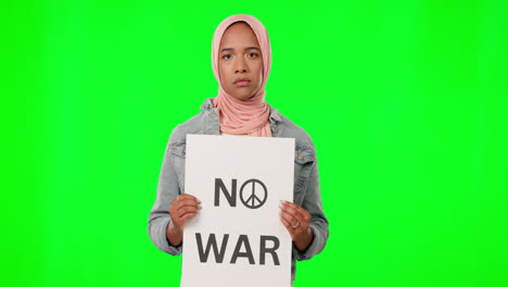 muslim woman, poster and protest sign by green