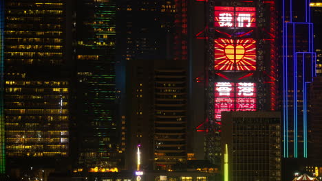 hong kong - 19 march 2025 : hong kong central city skyline filmed from across the harbour in kowloon with all the skyscrapers lit up at night advertisements