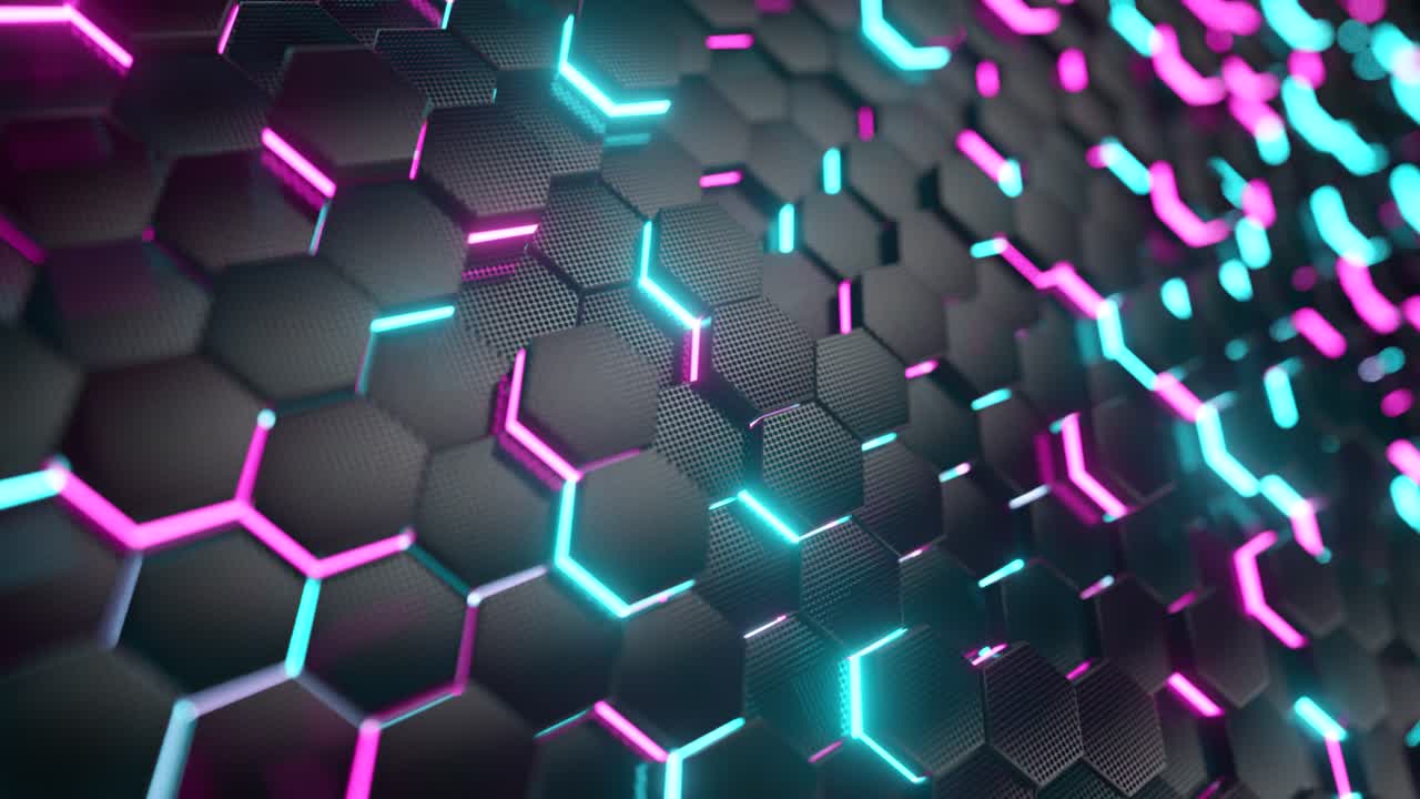 Abstract Futuristic Hexagon Pattern with Neon Light